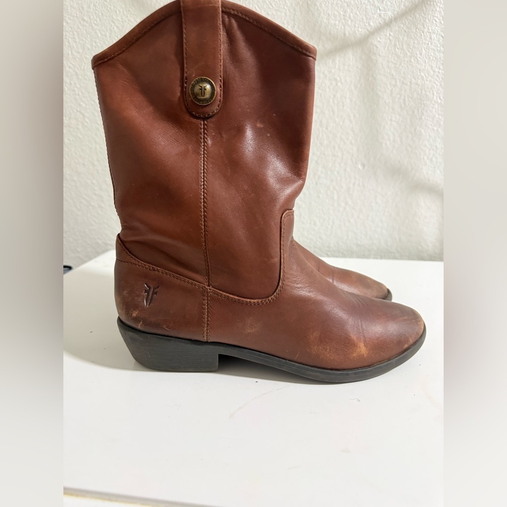 Frye Melissa button 2 Women's Brown Leather Heeled Boots - Picture 3 of 10